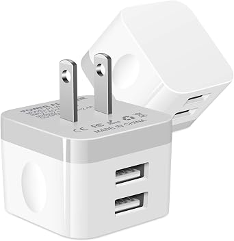 Dual USB Wall Charger, 2.4A Double USB Wall Plug iPhone Fast Charger Block
