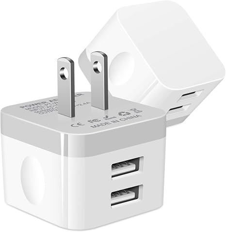 Dual USB Wall Charger, 2.4A Double USB Wall Plug iPhone Fast Charger Block