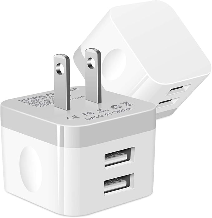 Dual USB Wall Charger, 2.4A Double USB Wall Plug iPhone Fast Charger Block