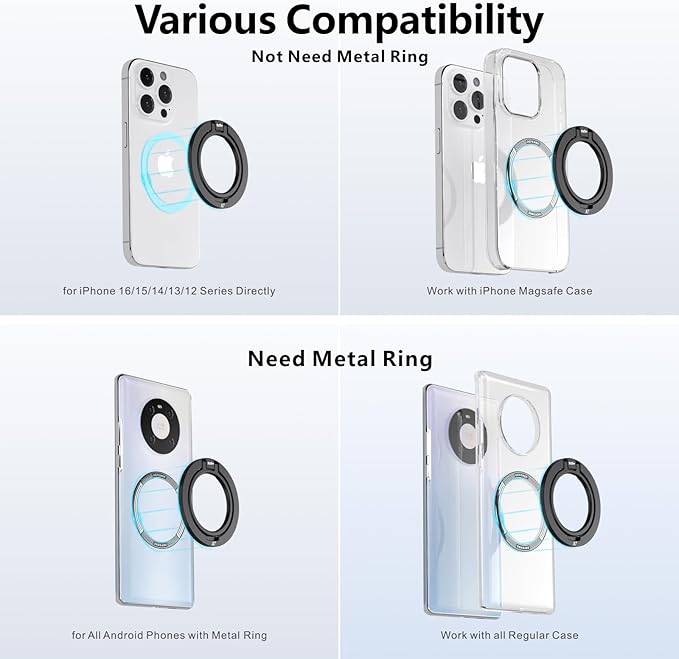 ZXM Magnetic Phone Grip for Magesafe,X7 for Magsafe Ring Stand,Magnetic Cellphone Ring Holder with Kickstand for iPhone 17 16 15 14 Air Pro Max Plus&Huawei,Samsung (Black)