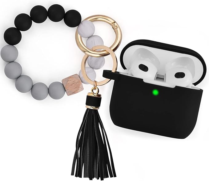 Filoto Silicone Case for Airpods 3 (2021) with Bracelet Keychain, Cute Protective Case for Apple Air Pod 3 Wireless Charging, Black