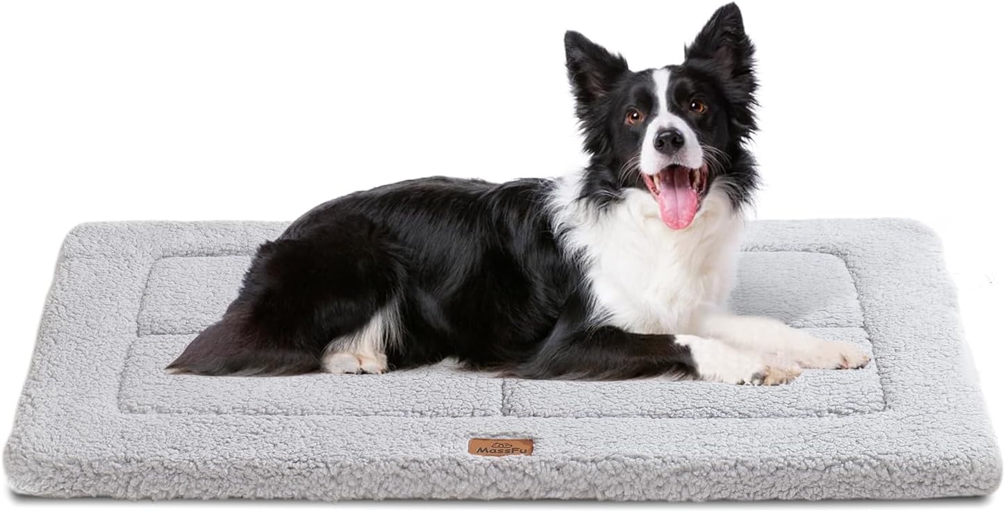 Dog Beds Crate Pad for Large Dogs, Reversible & Washable Non-Slip Kennel Pet Mat, Soft Plush and High Density Foam Cat Bed for Indoor & Outdoor Use, 36" x 27", Gray
