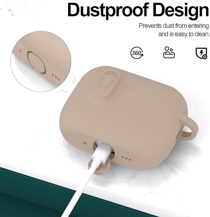 ATUAT for AirPods Pro 3 Case with Magnetic Lid Lock, Protective Soft Silicone Cover with Keychain Cleaner Kit for Women Men for Apple AirPods Pro 3rd Generation(2025), Front LED Visible, Milk Tea