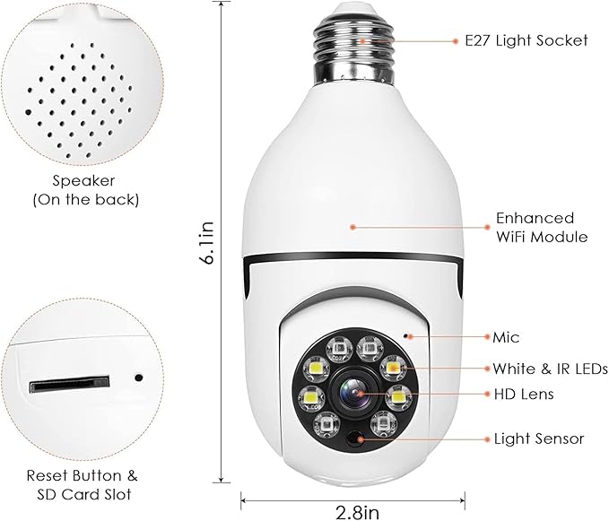 2Pcs Light Bulb Security Camera 2.4GHz & 5G WiFi Outdoor, 1080P E27 Light Socket Security Camera, Indoor 360° Home Security Cameras, Full Color Day and Night, Smart Motion Detection (2PCS, Support 5G)