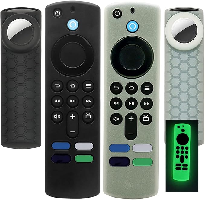 [2 Pack] for TV Stick 3rd Gen Remote Cover with Airtag Holder,Glow in Dark,TV Stick 4k Max Remote Case Compatible for Airtag,Key Finder Case Cover,Black and Glow Green