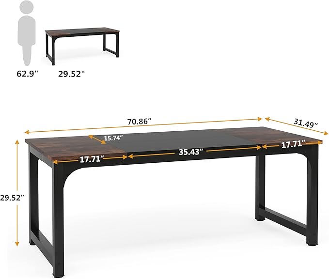 Tribesigns 70.8”Executive Desk, Large Office Computer Desk with Thicken Frame, Modern Simple Workstation Business Furniture for Home Office, Rustic Brown/Black