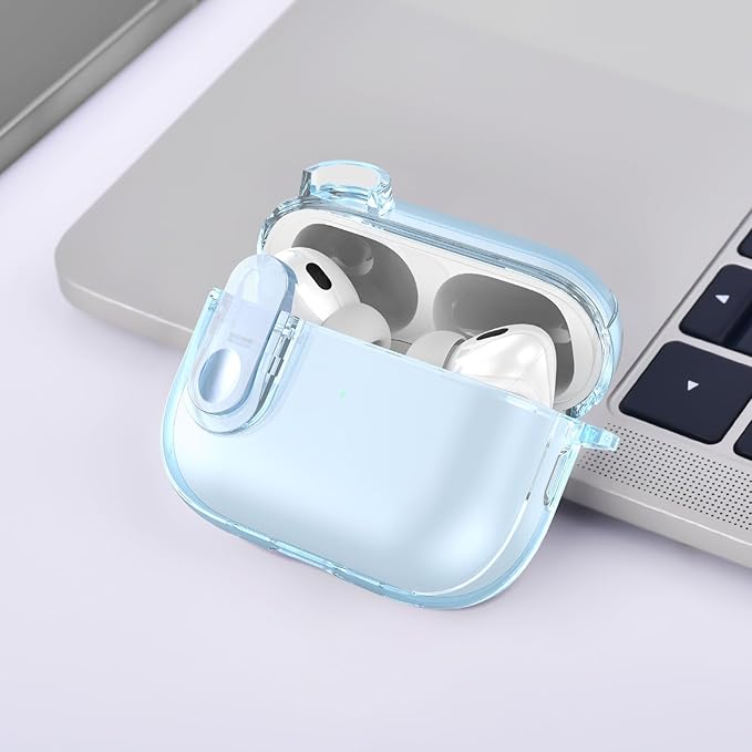 (with Lock) Clear Case Compatible for Cute Apple Airpods Pro 1/2 Cases Women, VISOOM TPU Transparency Air pods Pro 1st 2nd Generation Blue Case Bling Keychain for Airpod Pro2/1