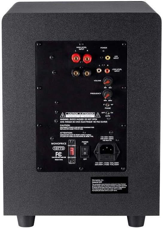 Monoprice Premium Select Subwoofer - 8-Inch Woofer, 200 Watt, 4 Ohm Nominal Impedance, Auto On/Off, Black