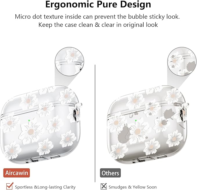 for Airpods pro 3 Case Clear,Cute White Camellia Design for Airpods pro 3 Case Cover,Shockproof Soft TPU Skin Accessories with Girly Flower Keychain&Cleaning Pen for Women Girls-Clear