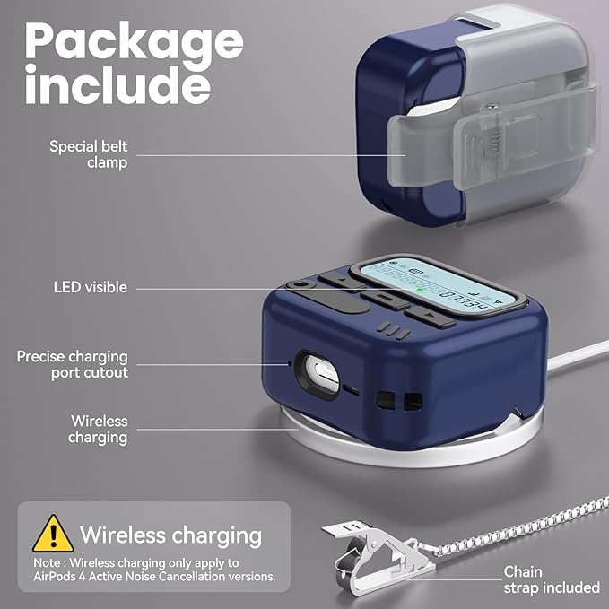 (with Safety Lock) Pager Cases for AirPods 4 Case Cover 2024 with Cleaner Kit,Sturdy Hard PC Protective for Apple AirPods 4th Generation Case for Men Women,AirPods 4 Accessories with Keychain-Blue