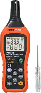 Protmex Digital Temperature Humidity Meter, Thermometer Hygrometer with Ambient Dew Point and Wet Bulb Temperature Indoor and Outdoor, Data Logger with Min/Max Hold, LCD Backlight, PT6508