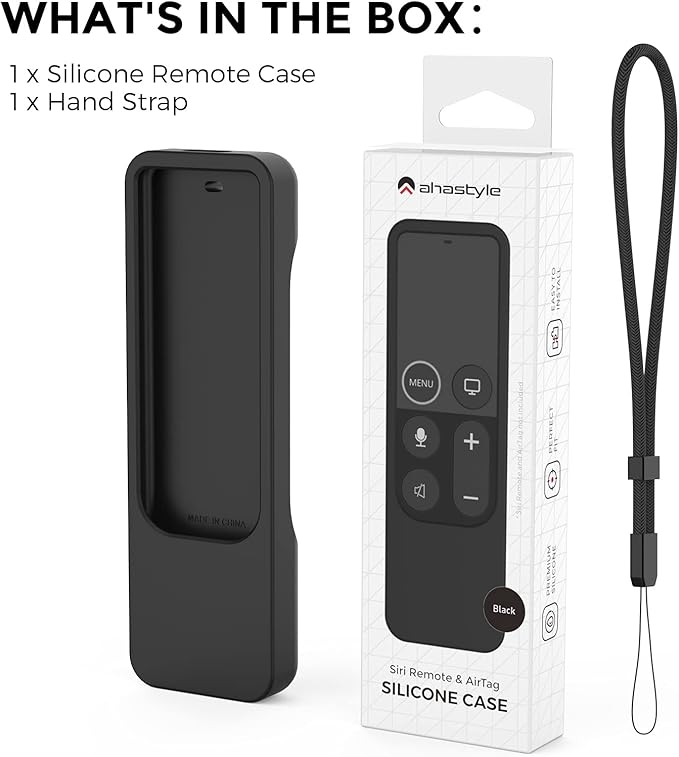 AhaStyle Protective Case for Apple TV Remote with AirTag Holder, Anti Slip Silicone Cover Compatible with 4K/HD Apple TV (Black)
