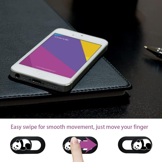 3PCS Phone Camera Cover, 0.02 Inch Laptop Webcam Cover Slide Cover, Webcam Privacy Cover, Keep Your Privacy Safe (Panda is Sleeping - Black)