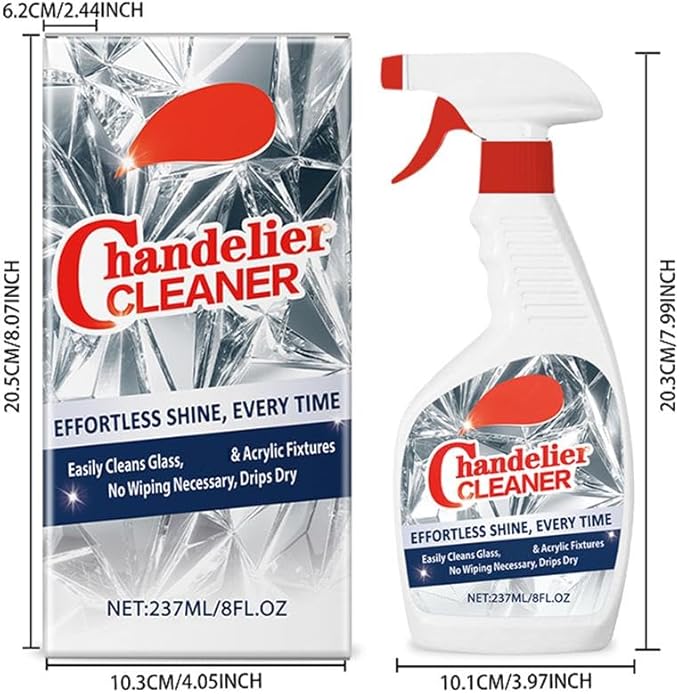 Chandelier Cleaner Drip Dry Spray, Chandelier Cleaner Drip Dry Spray No Wipe, Spray Away Dust Remover, Crystal,Figurine, Crystal Cleaner, Streak-Free Shine on Crystal (2pcs)