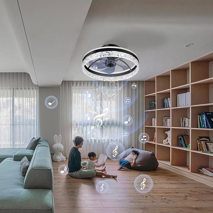 Ceiling Fan,Low Profile Ceiling Fan with Light,Flush Mount Ceiling Fan with Bluetooth Speaker, Smart Ceiling Fan,Bedroom Ceiling Fan-APP/Remote Control