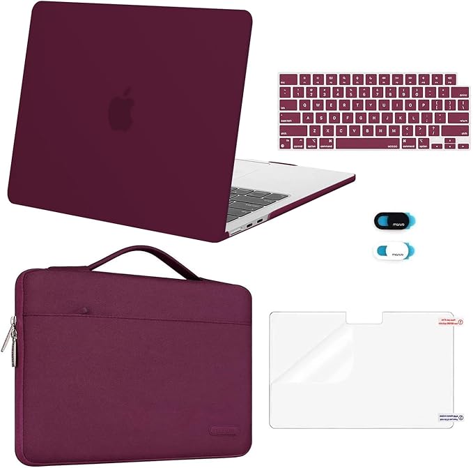 MOSISO Compatible with MacBook Air 13 inch Case M5 2026 M4 2025 M3 M2 2024-2022 A3449 A3240 A3113 A2681,Hard Shell&Sleeve Bag&Keyboard Skin&Webcam Cover&ScreenFilm for MacBook Air 13.6, Burgundy