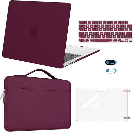 MOSISO Compatible with MacBook Air 13 inch Case M5 2026 M4 2025 M3 M2 2024-2022 A3449 A3240 A3113 A2681,Hard Shell&Sleeve Bag&Keyboard Skin&Webcam Cover&ScreenFilm for MacBook Air 13.6, Burgundy
