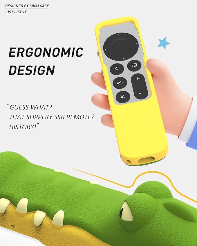 SIKAI CASE Silicone Case Fit Designed for Apple TV 4K 2021/2022 Siri Remote Protective Case with Shockproof Compatible with AirTag (Crocodile)