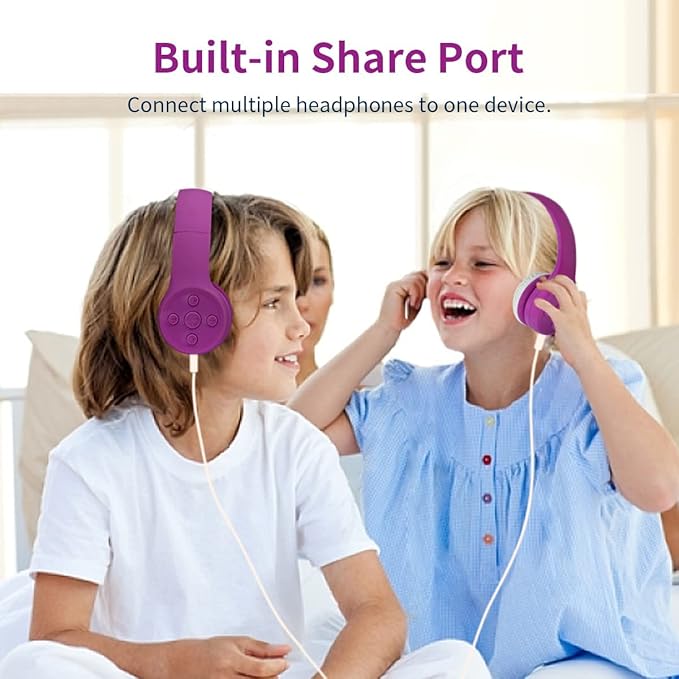 Girls Wireless Headphones, Bluetooth Kids Headphones,5 Button Easy Use, 93db Volume Limited with Built-in Mic for Cell Phones TV Tablet Amazon fire School Network Boys Girls (Purple)