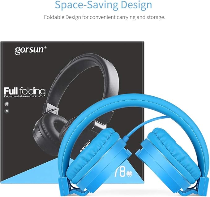 Kids Headphones, Gorsun Lightweight Stereo Wired Children's Headsets for Kids Adults Adjustable Headband Toddler Headset for Smartphones Computer Pad Earphones