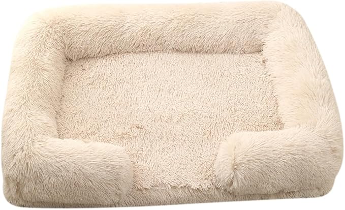 Orthopedic Dog Bed for XL Dogs - Washable Memory Foam Pet Sofa, Fluffy Plush Rectangular Bed, Waterproof Anti-Anxiety Couch, Light Gray, XL