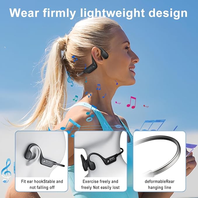 Bone Conduction Headphones,Open Ear Wireless Bluetooth 5.4 Headphones with Mic，IPX6 Waterproof Sport Bluetooth Headset，15H Playback， for Running，Cycling，Walking,Outdoor (Black)