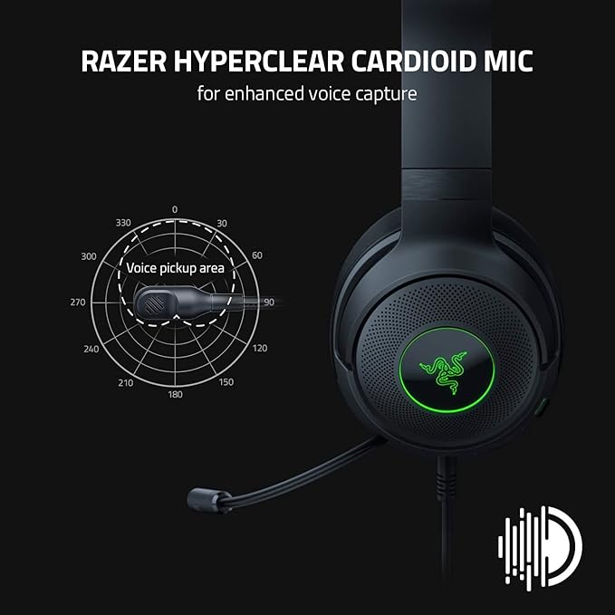 Razer Kraken V3 X Wired USB Gaming Headset: Lightweight Build - Triforce 40mm Drivers - HyperClear Cardioid Mic - 7.1 Surround Sound - Chroma RGB Lighting - Black (Renewed)