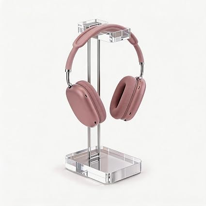 Acrylic Headphone Stand for Desk, Crystal Clear Headset Holder with Silver Metal Accent, Stable Non-Slip Base, Universal Gaming Headphone Hanger for PC Setup, Office & Home Desk Accessories