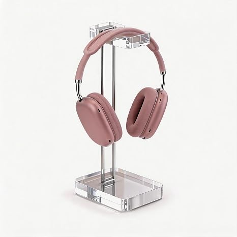 Acrylic Headphone Stand for Desk, Crystal Clear Headset Holder with Silver Metal Accent, Stable Non-Slip Base, Universal Gaming Headphone Hanger for PC Setup, Office & Home Desk Accessories