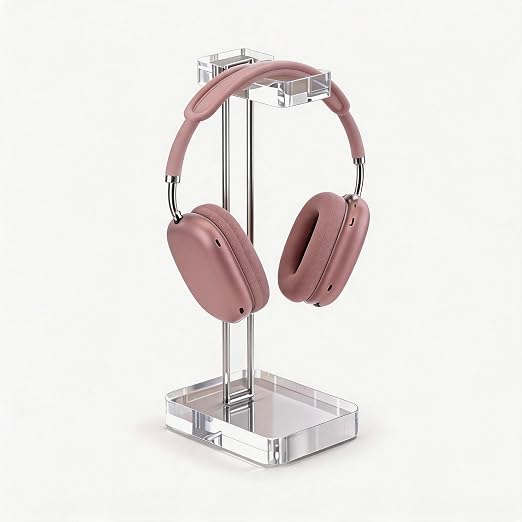 Acrylic Headphone Stand for Desk, Crystal Clear Headset Holder with Silver Metal Accent, Stable Non-Slip Base, Universal Gaming Headphone Hanger for PC Setup, Office & Home Desk Accessories
