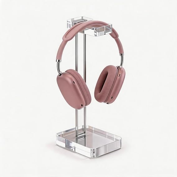 Acrylic Headphone Stand for Desk, Crystal Clear Headset Holder with Silver Metal Accent, Stable Non-Slip Base, Universal Gaming Headphone Hanger for PC Setup, Office & Home Desk Accessories