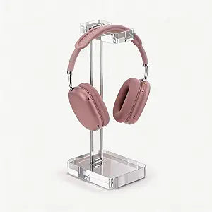 Acrylic Headphone Stand for Desk, Crystal Clear Headset Holder with Silver Metal Accent, Stable Non-Slip Base, Universal Gaming Headphone Hanger for PC Setup, Office & Home Desk Accessories