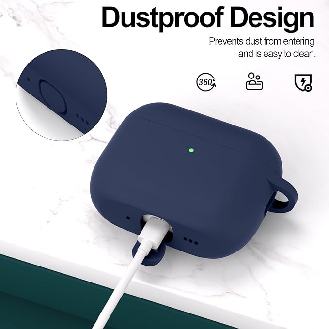 ATUAT for AirPods Pro 3 Case Cover with Cleaner, Protective Soft Silicone Skin with Keychain for Women Men for Apple AirPods Pro 3rd Generation Case(2025), Front LED Visible, Midnight Blue