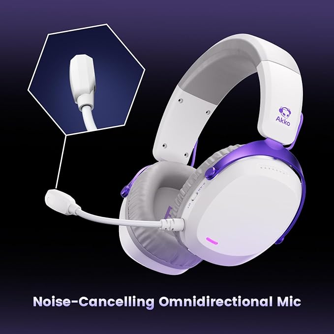 Akko GH300 Wireless Gaming Headphone, Quad-Mode Connectivity White Headset with 50mm Drivers, Virtual 7.1 Surround Sound, Noise Cancelling Mic, RGB Lights Compatible with Laptop, Desktops