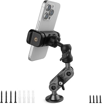 Wall Mount Phone Holder Drilling Base Heavy Duty iPhone Stand,360° Adjustable 2-Stage Arms Mount for Wall/Desk/Car/Truck/Van Dashboard,Compatible with 3.5~7.5" iPhone/HTC/LG/Nexus/Huawei Smartphone