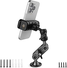 Wall Mount Phone Holder Drilling Base Heavy Duty iPhone Stand,360° Adjustable 2-Stage Arms Mount for Wall/Desk/Car/Truck/Van Dashboard,Compatible with 3.5~7.5" iPhone/HTC/LG/Nexus/Huawei Smartphone