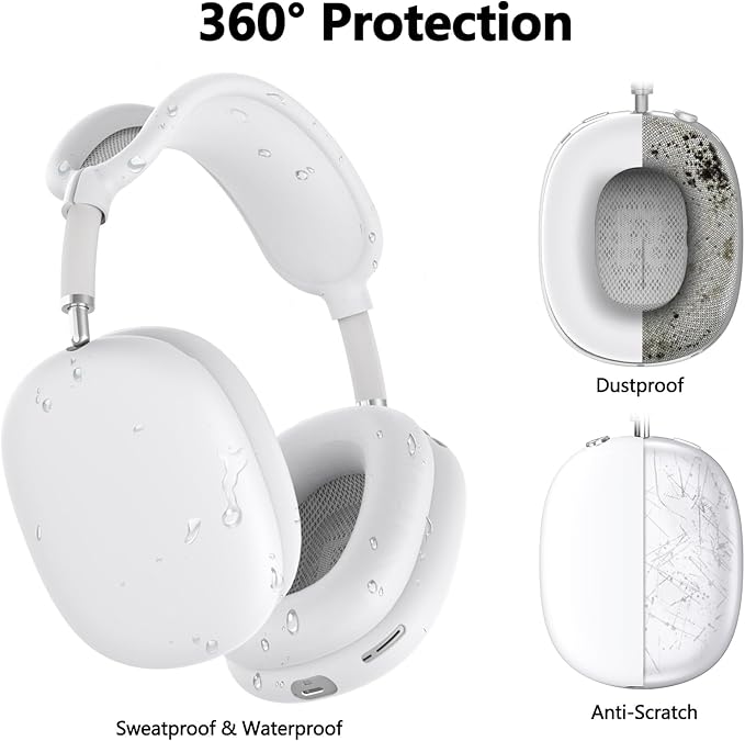 Silicone Case Cover for AirPods Max, Ear Pad Case Cover/Ear Cups Cover/Headband Cover for AirPods Max Headphones, Accessories Soft Silicone Protector for Apple AirPods Max New USB-C (2024) (White)