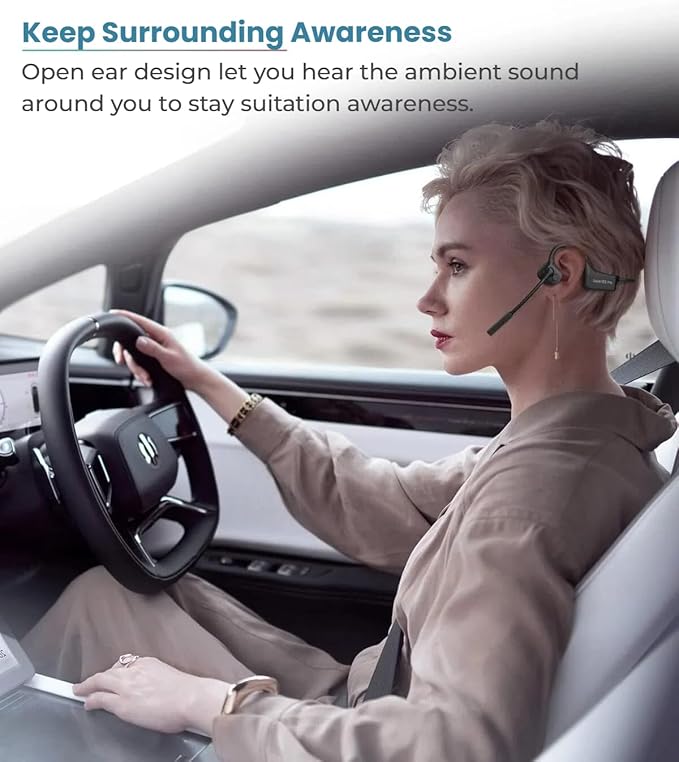 Bone Conduction Bluetooth Headphones with ENC Boom Mic Wireless Computer Headsets with Mic Noise Canceling Open Ear 8H Playtime Multi-Device Pairing for Sports Work Driving Study