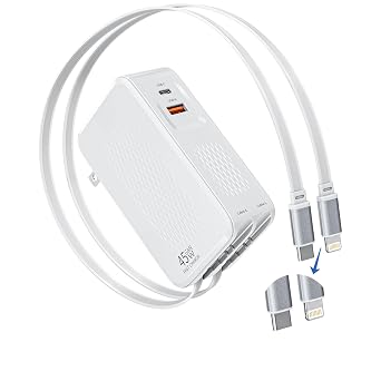 Retractable iPhone Charger Fast Charging,4 in 1 Retractable Wall Charger 45W Travel Essentials Multiport Plug Foldable Block Lightning &USB C Cables for iPhone 17Pro Max/16/15/14/13/12/11,iPad,AirPods