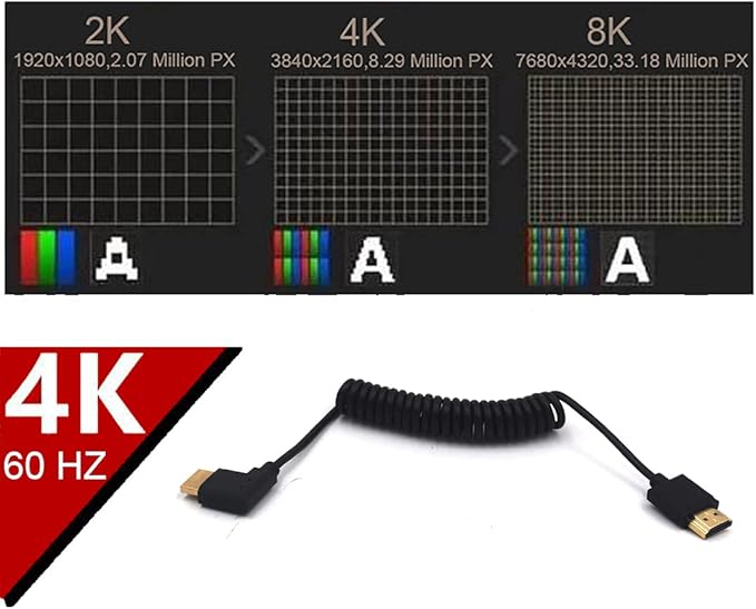 3.9ft HDMI 4K@60Hz Coiled Cable, Left Angle HDMI 2.0 Version Male to Male Adapter Spring Spiral Cord, 18Gbps High Speed, High Definition