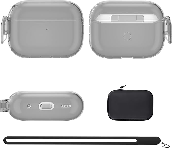 Valkit Compatible Airpods Pro 2 Case Clear with Lock, Shockproof AirPods Pro 2nd/1st Generation Case Soft Transparent Protective Cover with Lanyard iPods Pro 2 Skin for Airpods Pro 2nd/1st Gen