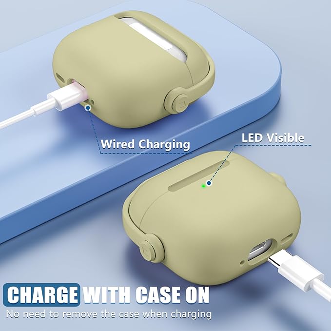 with Safety Lock for Airpods 4 Case, TPU Case for Apple Airpods 4 Case 2024 USB-C with Cleaner Kit, Drop Protection Airpods 4 Case Cover with Lock and Keychain, Straw Yellow