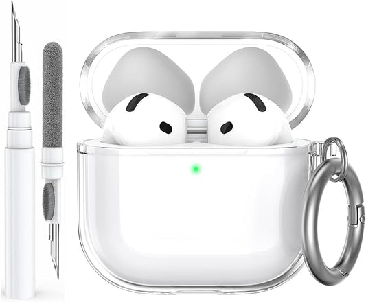 AhaStyle Clear Airpods 4 Case Cover with Cleaning Kit [Anti-Yellowing] Soft TPU Protective Covers Skin Designed for Apple AirPods 4th Generation 2024 Support USB-C Charging Case and Wireless Charging