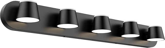URSOLA 5 Light Bathroom Vanity Light, LED Black Wall Light Fixtures, Up and Down Rotatable Dimmable, 34 inch Bathroom Lighting Fixtures Over Mirror