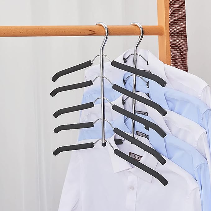 Blouse Tree Hangers Multi-Layer Clothes Hangers 3 Pack 5 in 1 Non Slip Space Saving Closet Organizer Stainless Steel Shirt Hanger Coats Hanger（Black）