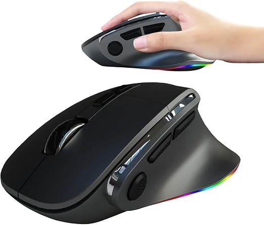 Ergonomic Mouse Jiggler, Large Middle Hands Dual Mode(Bluetooth+USB)Rechargeable Vertical Carpal Tunnel Bluetooth Wireless Mouse for PC/Laptop/Computer/Desktop/Tablet/ipad/Macbook Office Work Gift