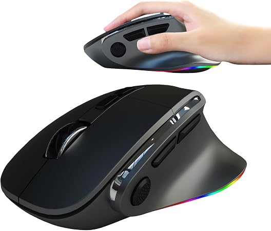 Ergonomic Mouse Jiggler, Large Middle Hands Dual Mode(Bluetooth+USB)Rechargeable Vertical Carpal Tunnel Bluetooth Wireless Mouse for PC/Laptop/Computer/Desktop/Tablet/ipad/Macbook Office Work Gift
