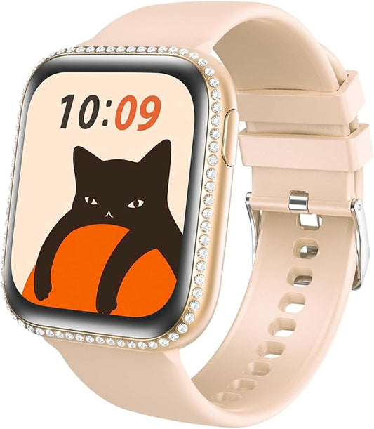 Smart Watch for Women, 1.75" AMOLED Fitness Tracker for Android iOS, Answer/Make Call with Heart Rate Sleep Monitor 130+ Sports Mode, IP68 Waterproof Smartwatch (Orange Band)