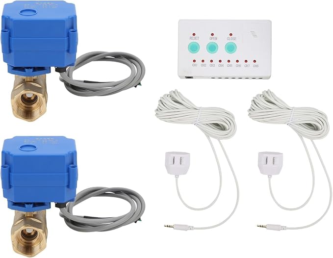 Water Leak Shut Off Valve System for 1/2 Inch Pipes, Dual BSP Valves with Alarm & Visual Alerts, Protection for Laundry, Water Heaters, Bathrooms
