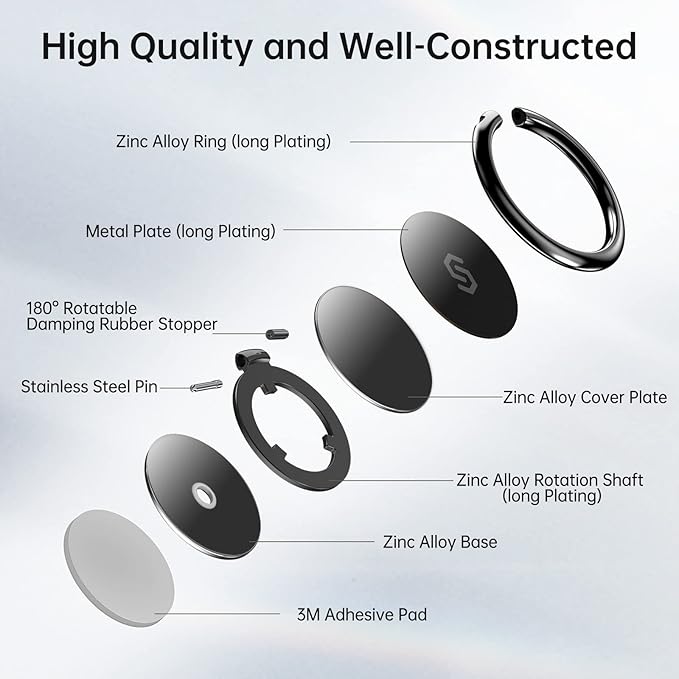 Syncwire Cell Phone Ring Holder Stand, 360 Degree Rotation Finger Ring Kickstand Polished Metal Phone Grip for Magnetic Car Mount